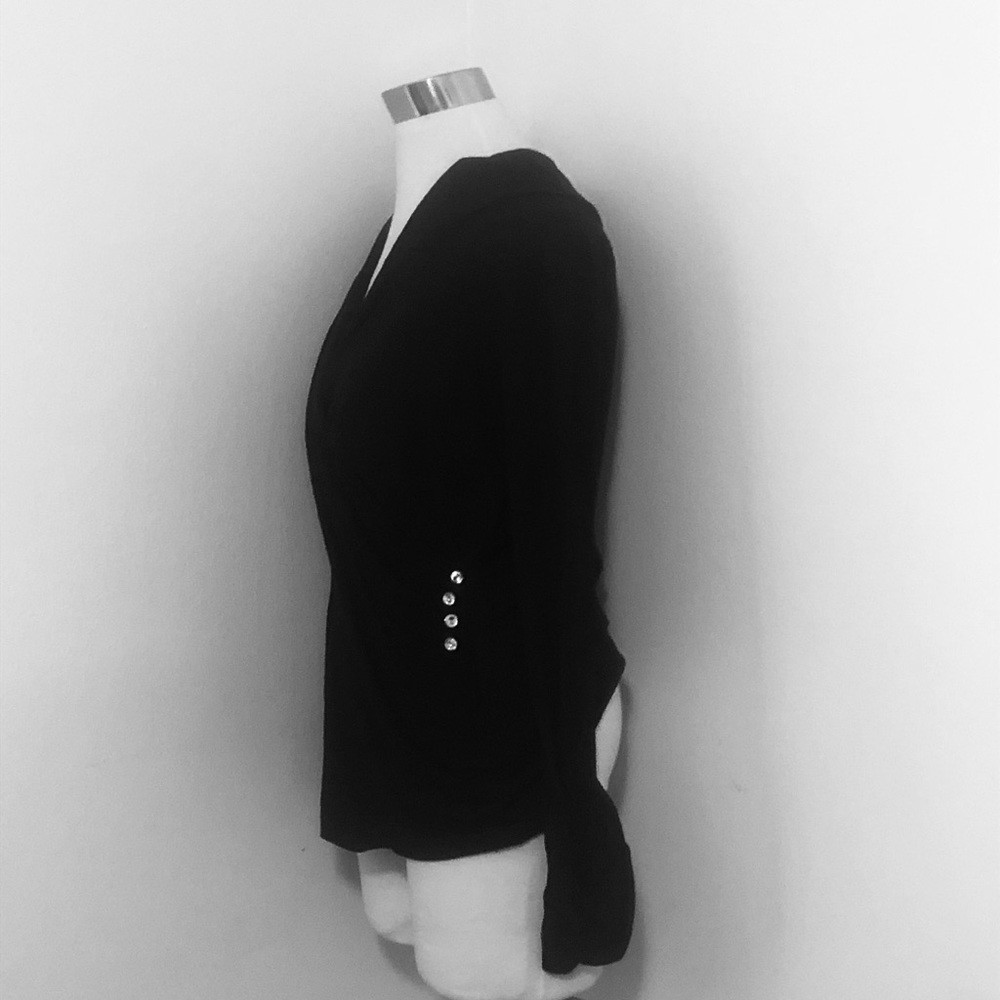 Dots Black Faux Wrap Long sleeve Knit Top
